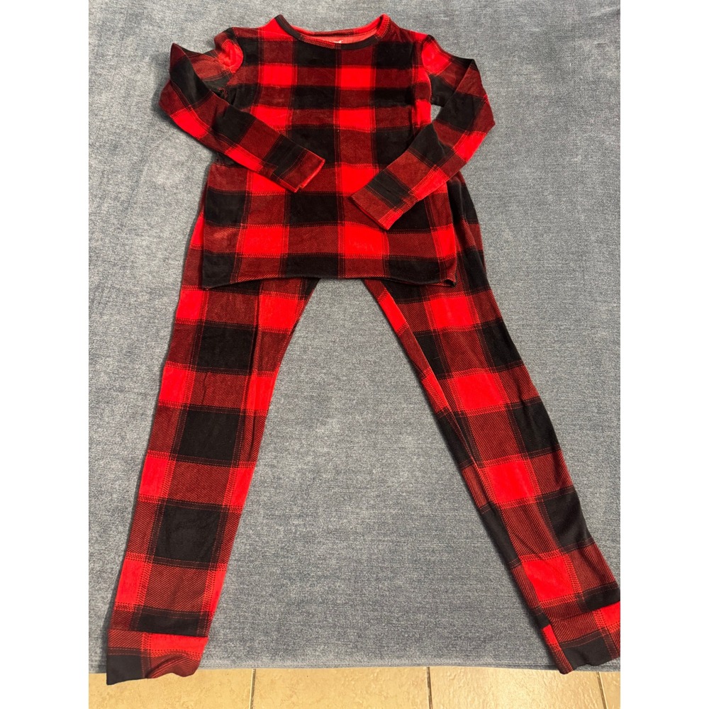 Cat & Jack Kids Red Black Buffalo Plaid Pajama Set Size 14 Snug Fit Fleece